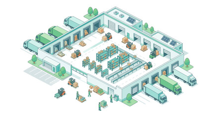 Fototapeta premium Comprehensive Logistics Warehouse with Loading Bays and Inventory Management System