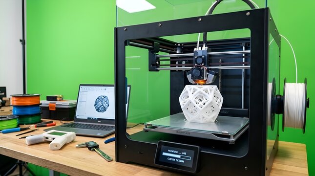 3D Printer Creating Complex Geometric Object, Technology, Innovation