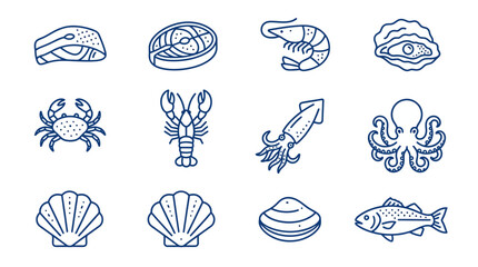 Collection of Seafood and Marine Life Illustrations. © Belajar
