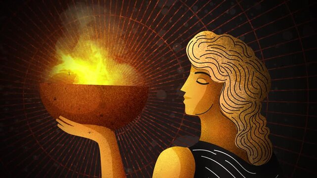 greek goddess hestia holding the sacred hearth fire of the home