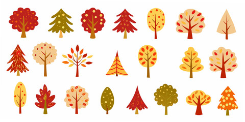 Collection Of Fall Trees Vector Illustration With Colorful Foliage © Pali