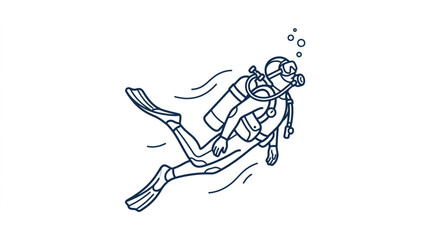 Illustrated scuba diver exploring underwater depths. © Var
