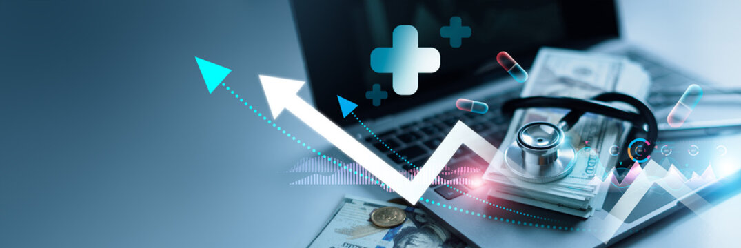 Healthcare business graph and data of Medical business growth, Health insurance, Medical examination, Access to welfare health, Medical marketing, Investment, Financial and banking.