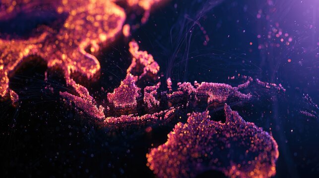 Glowing particulate matter forms a luminous world map, highlighting continents and islands