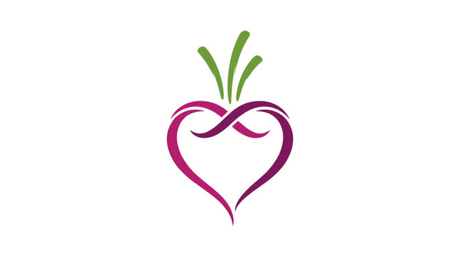 Heart shaped beetroot illustration with green leaves