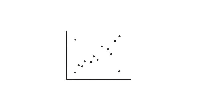 Minimalist scatter plot diagram on white background, black linear graph with data points, professional statistical chart for business presentation