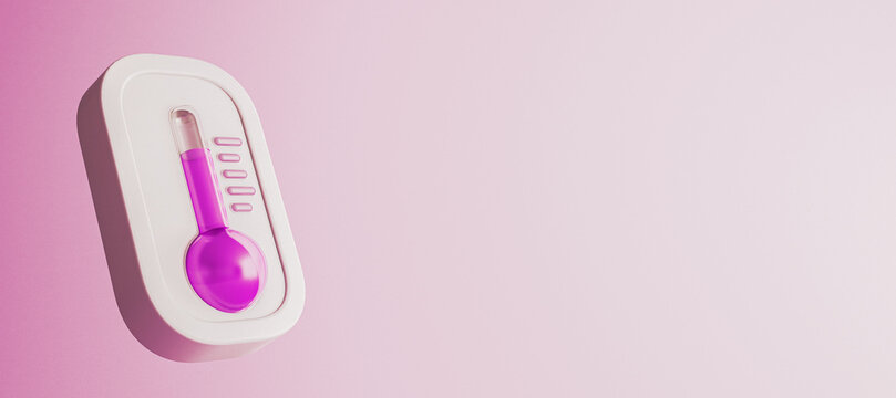 Pink thermometer mockup on a soft abstract background with clean copy space for healthcare, temperature, and wellness concepts. 3D Rendering