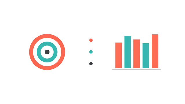 Minimalist business infographic elements, flat target icon and bar chart set, clean data visualization graphics for corporate presentations