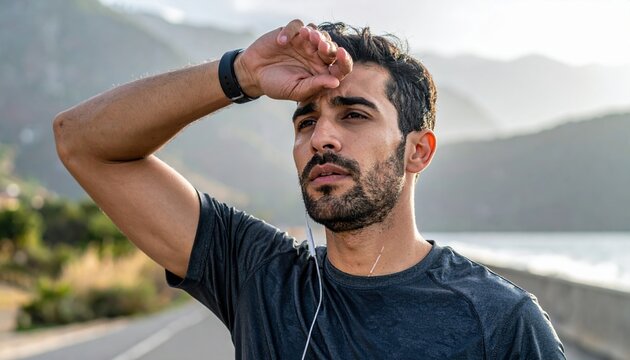 Athletic man cooling down after exercise