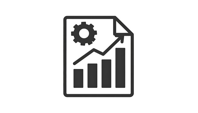 Business report icon showing growth chart and gear symbol, analytics and development, data analysis and strategy