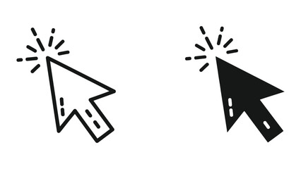 Clicking Computer Mouse Cursor Icons Set Featuring Outline and Solid Black Arrow Pointer Designs © SHAHJAHAN 