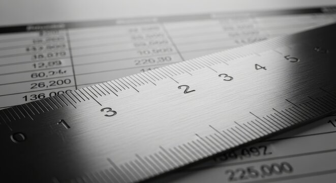 Precision Metal Ruler on Financial Documents for Accurate Measurement and Analysis Representing Business Growth and Financial Planning with Data Verification Tools for Success