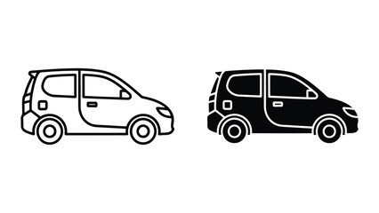 Fototapeta premium Side View Car Icons Featuring Outline and Solid Silhouette Styles for Transportation Design Projects