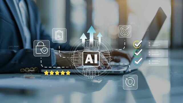 Enterprise AI platform with animated artificial intelligence icon, automated business workflow, intelligent document processing, digital transformation and modern office productivity solutions