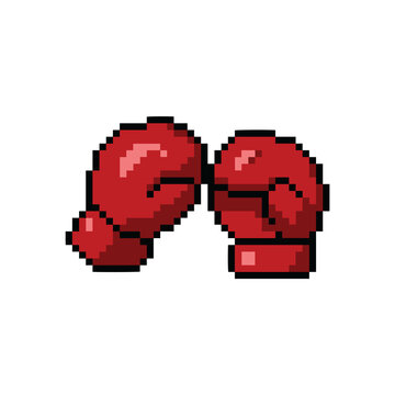 Pixel Art Red Boxing Gloves Icon, 8-Bit Retro Boxing Sport Symbol for Fighting Games, Sports Apps and Fitness Design