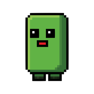 Cute Pixel Art Green Slime Monster Character, 8-Bit Retro Blob Creature Sprite for Fantasy Games, RPG and Indie Game Design