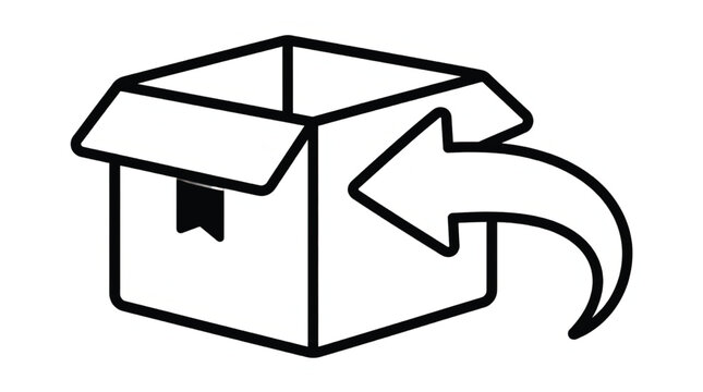 Simple Line Icon Symbolizing Return to Cardboard Box, Isolated on White Background