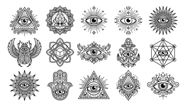 Intricate Esoteric Symbols and Sacred Geometry Collection.