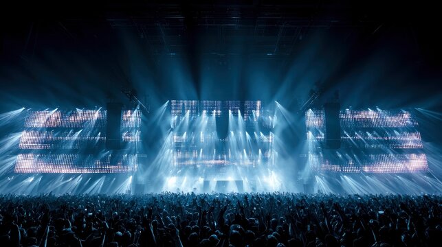Large Concert Stage with Bright Lights and Audience at Night