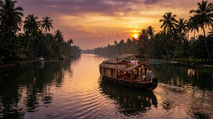 Fototapeta premium Tropical Houseboat Sunset