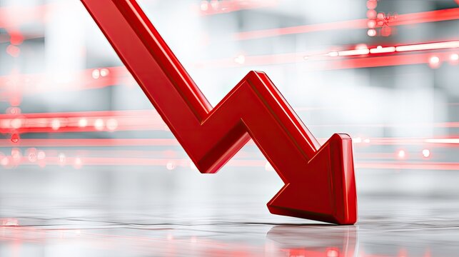 A sharp red arrow plunges downwards, symbolizing a significant decline