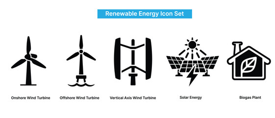 Set of renewable energy icons for green power © Paresh