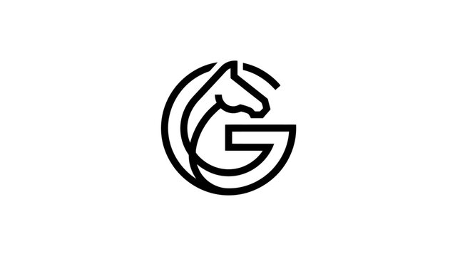 Letter G monogram containing a horse head silhouette.
