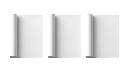 Fototapeta premium Three blank white business cards standing upright on a surface. Minimalist professional stationery set for branding and contact details.