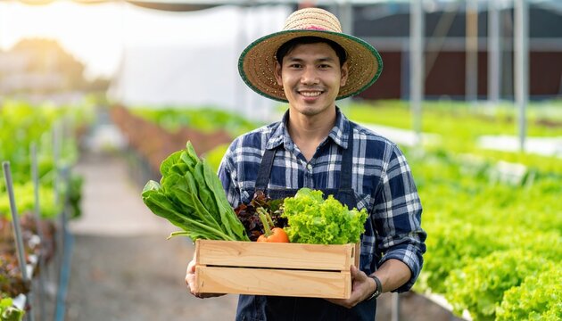 farmer holding fresh vegetables organic agriculture