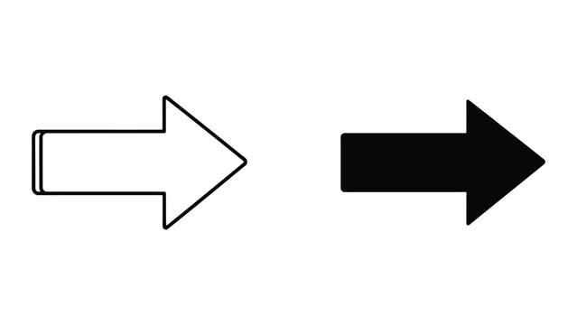 Black and white arrow icons set featuring a solid silhouette and a simple outline vector design