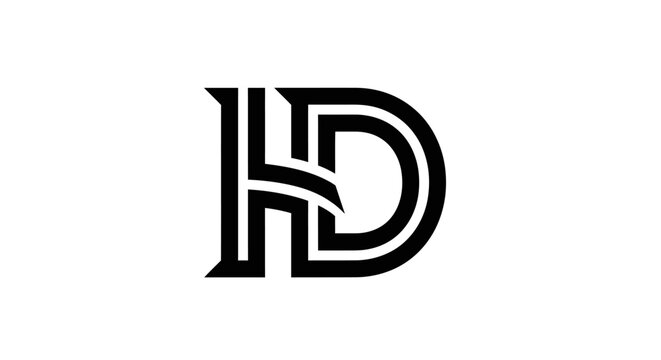 Black interlocking letters HD logo with linear design.