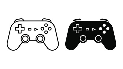 Video Game Controller Icons Set Featuring Outline and Solid Black Vector Illustrations for Gaming © SHAHJAHAN 