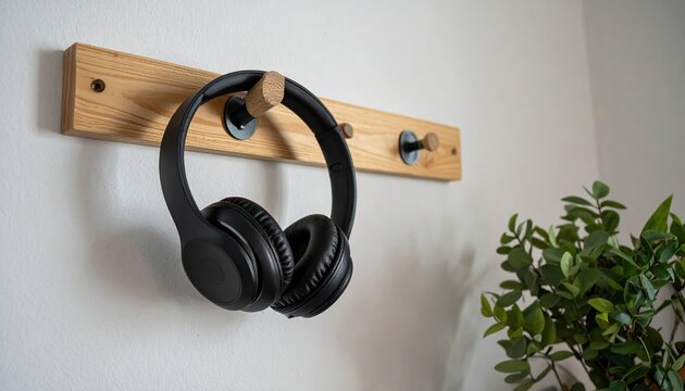headphones hanging on wall hook
