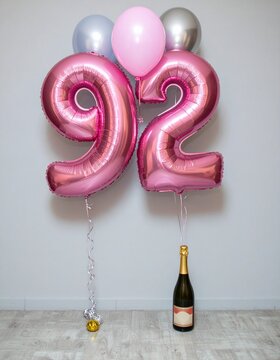 Pink Number 92 Balloon with Champagne Bottle Celebration Setup