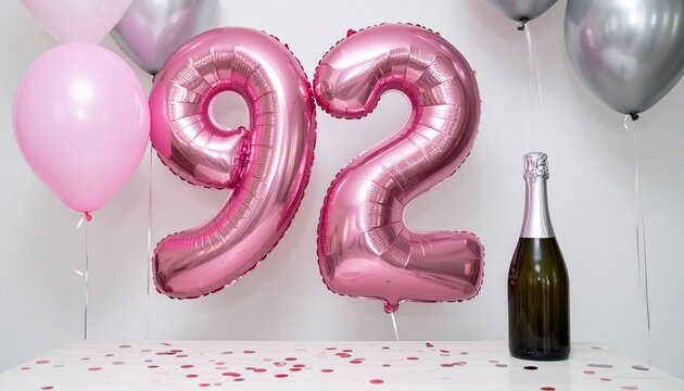 Pink Number 92 Balloon with Champagne Bottle Celebration Setup