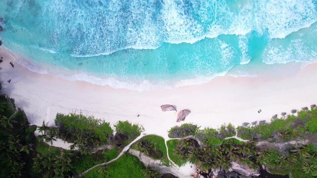 Aerial View Of Grand Anse Beach La Digue Seychelles
