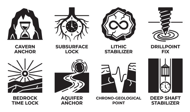 Eight geological and temporal icons cavern anchor subsurface lock lithic stabilizer drillpoint fix.