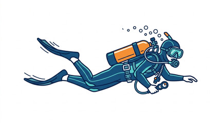 Illustrated scuba diver exploring underwater depths. © Slamet