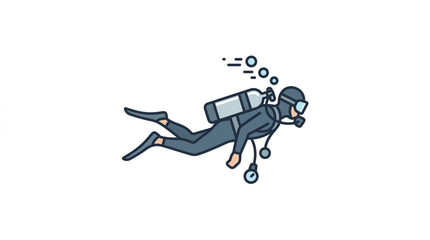 Illustrated scuba diver exploring underwater depths. © Slamet
