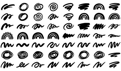 Fototapeta premium Abstract Scribble and Brush Stroke Vector Collection with Curved Marker Lines and Swirls