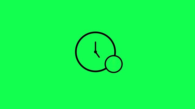 Clock icon animation with red warning exclamation mark on green background. Pulsing exclamation point clock with project deadline overdue warning alert and time pressure concept animation