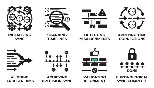 Initializing sync process with gears and start icons representing synchronization.