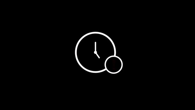 Clock icon animation with red warning exclamation mark on black background. Pulsing exclamation point clock with project deadline overdue warning alert and time pressure concept animation