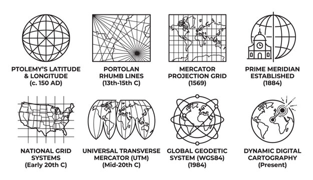 Ptolemys latitude longitude grid system ancient map projection science.