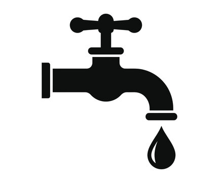 Water tap faucet drop running water vector icon silhouette