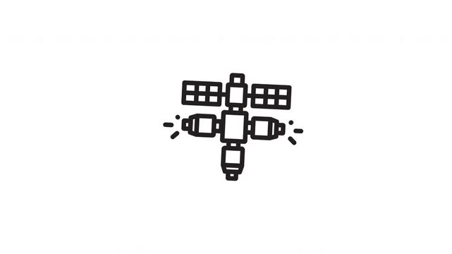 International space station icon suitable for educational materials, websites, presentations. Graphic illustration perfect for science, technology topics, and space enthusiasts.
