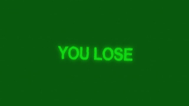 you lose text with glitch for animated video game screen. text you lose looped glitch animation gaming effects 4k animation