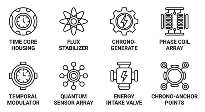 Abstract temporal technology elements for time travel and chronoscience concepts.