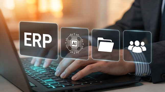 Businessman using ERP software enterprise resource planning AI management system