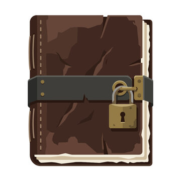 Antique leather journal with brass padlock and strap.